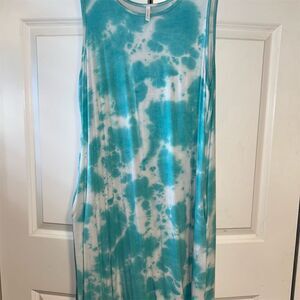 Bishuige Women's XL Sleeveless Tie Dye Maxi Dress Multicolor Casual